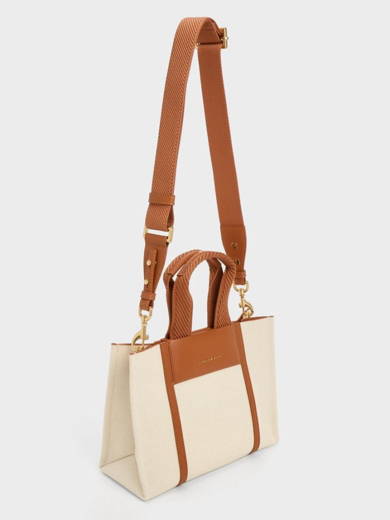 Charles & Keith Mini Shalia Canvas Tote Veske Brune | EFUPO7168