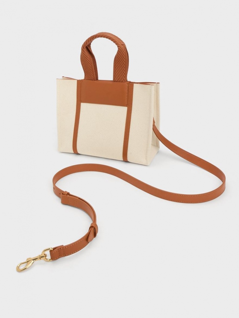 Charles & Keith Mini Shalia Canvas Tote Veske Brune | EFUPO7168