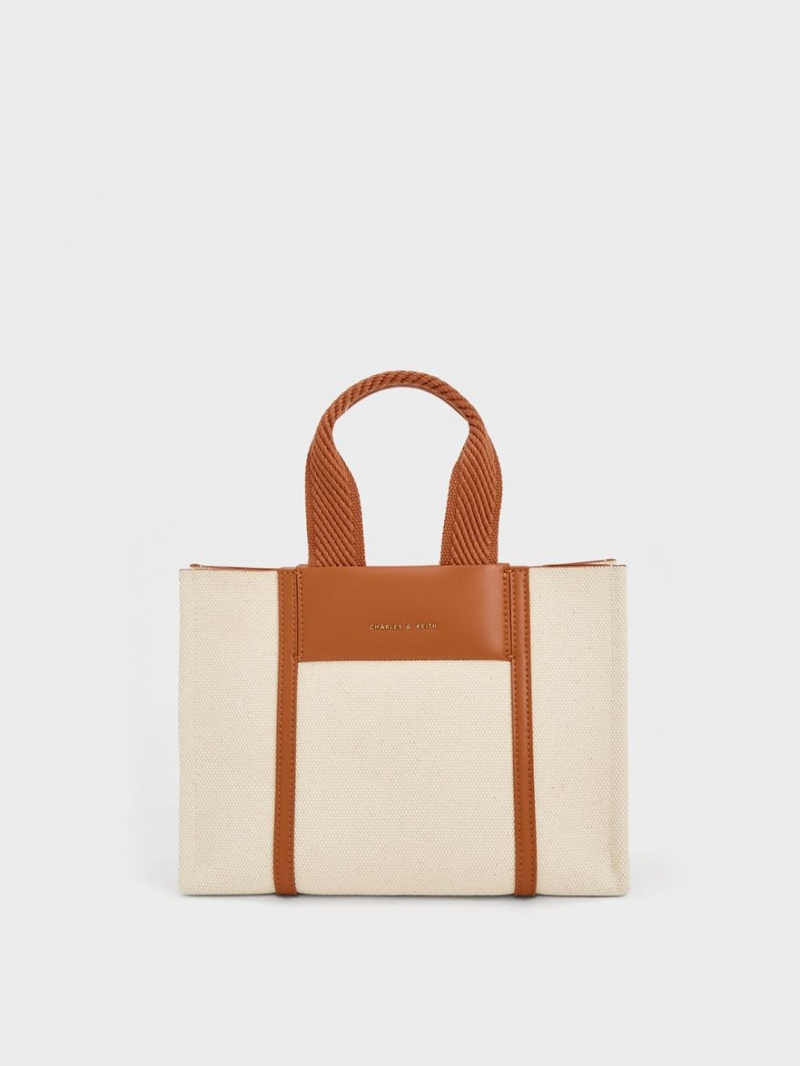 Charles & Keith Mini Shalia Canvas Tote Veske Brune | EFUPO7168