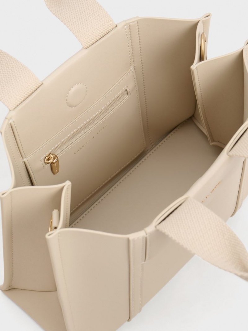 Charles & Keith Mini Shalia Tote Veske Beige | JUQTI1807