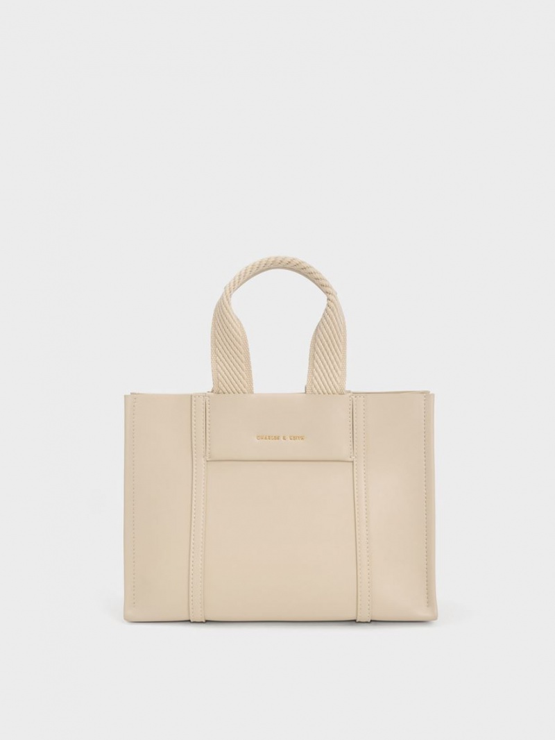 Charles & Keith Mini Shalia Tote Veske Beige | JUQTI1807