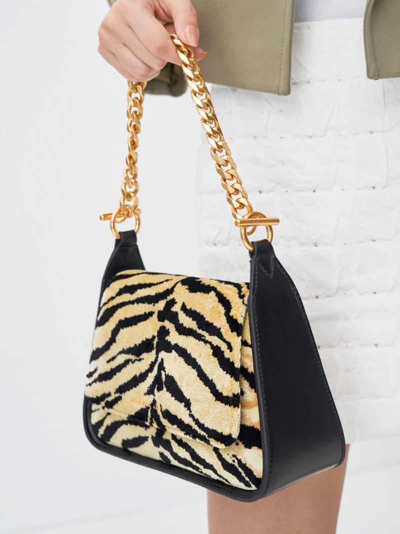 Charles & Keith Minta Tiger Print Trapeze Crossbody Veske Multicolor | LKVDN3971