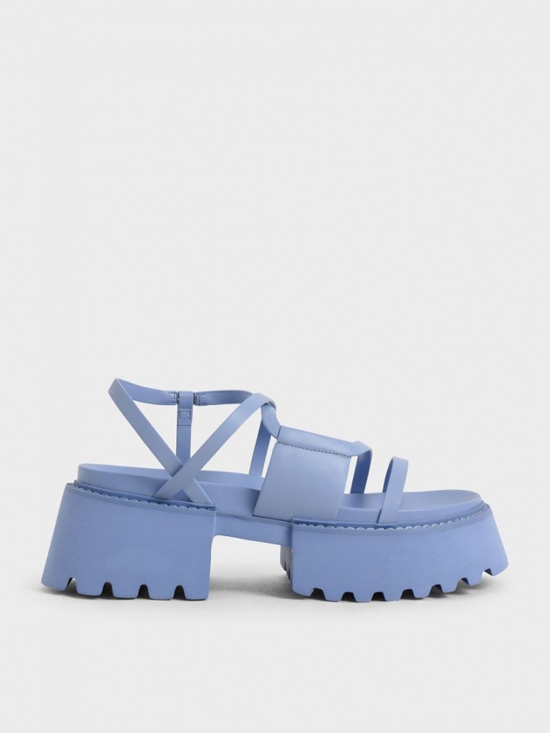 Charles & Keith Nadine Strappy Platåsandaler Blå | WVXLD9765