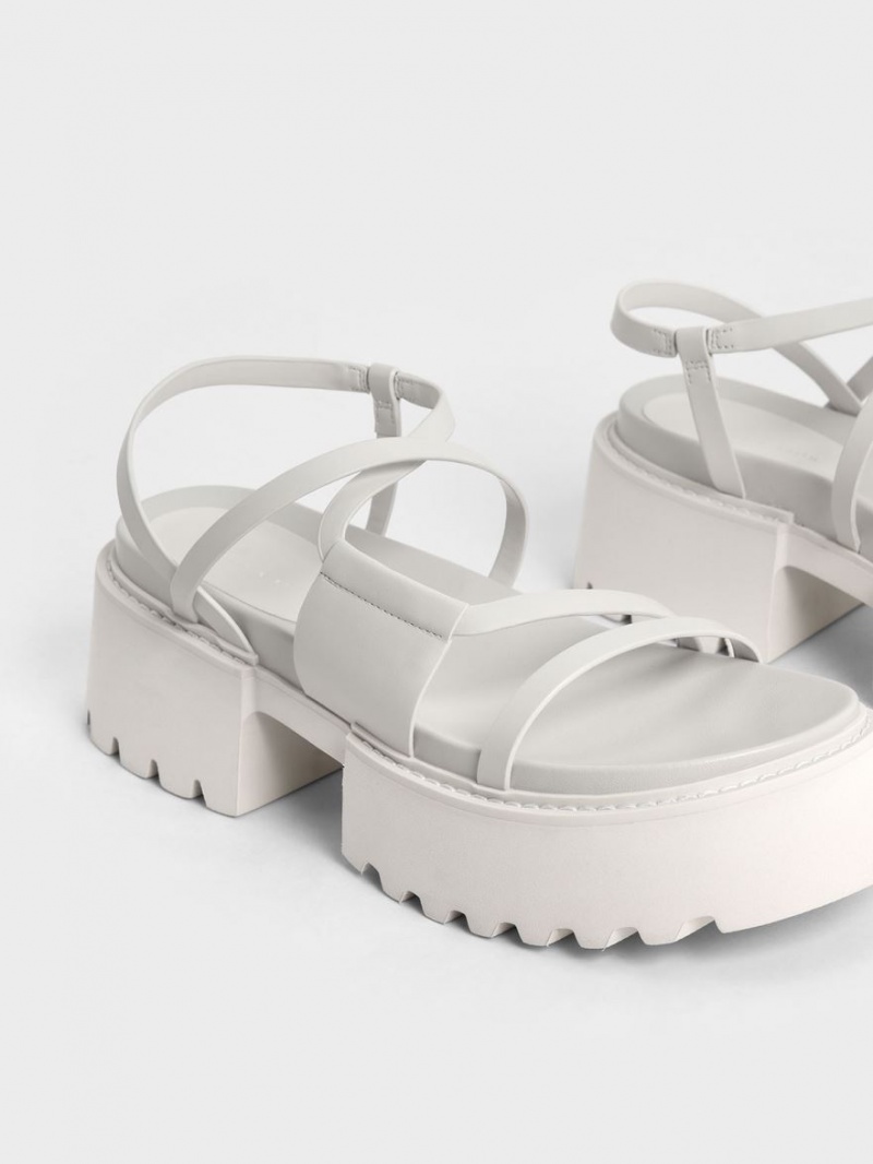 Charles & Keith Nadine Strappy Platåsandaler Hvite | KATZV7509