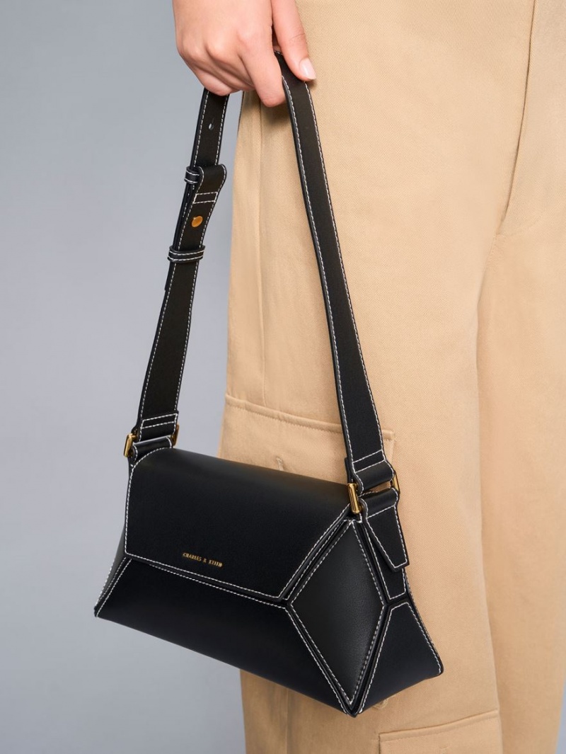 Charles & Keith Nasrin Geometric Skulderveske Svarte | GCEPJ5019