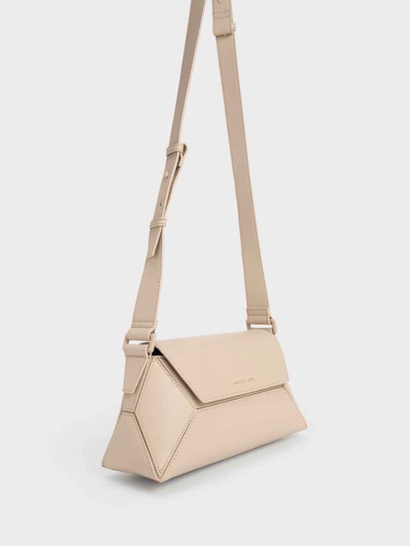 Charles & Keith Nasrin Geometric Skulderveske Beige | PJQCX7203