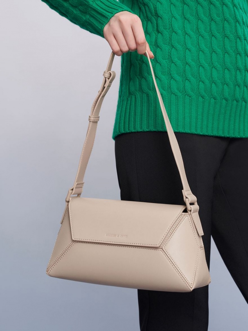 Charles & Keith Nasrin Geometric Skulderveske Beige | PJQCX7203