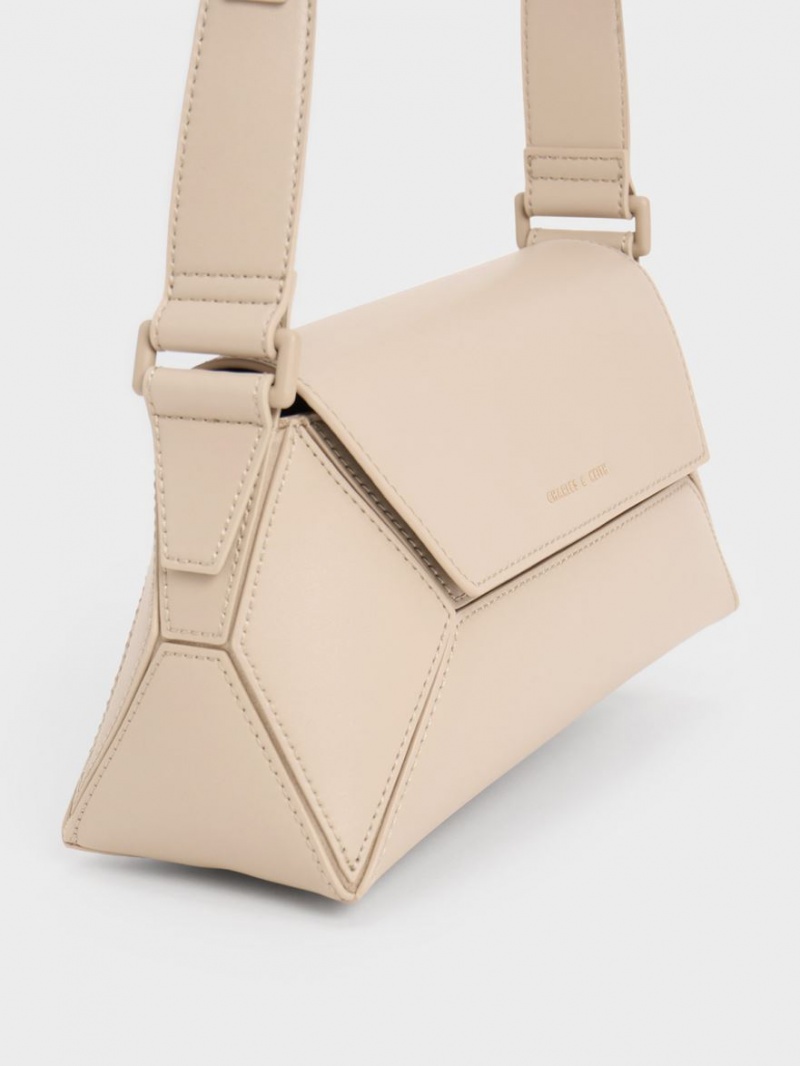 Charles & Keith Nasrin Geometric Skulderveske Beige | PJQCX7203