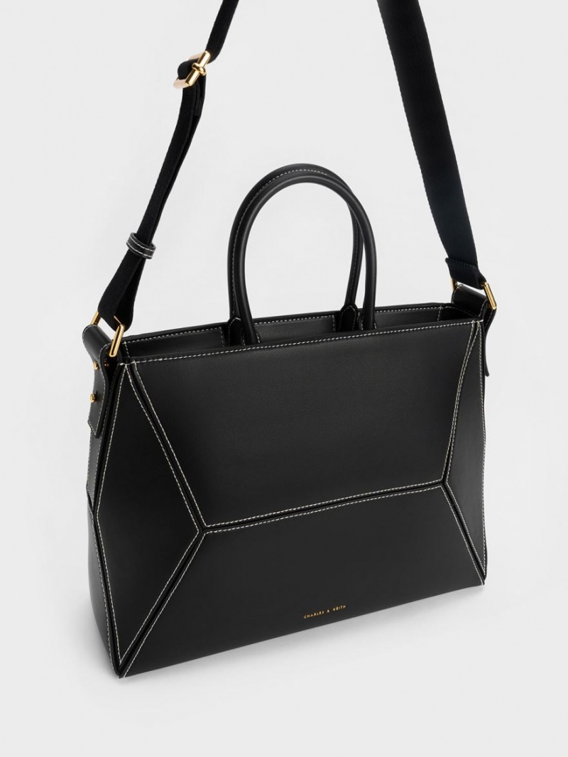 Charles & Keith Nasrin Geometric Tote Veske Svarte | EURXK7194