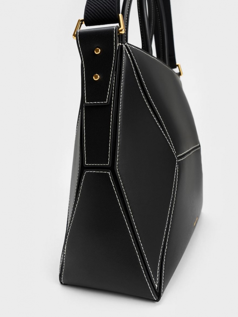 Charles & Keith Nasrin Geometric Tote Veske Svarte | EURXK7194