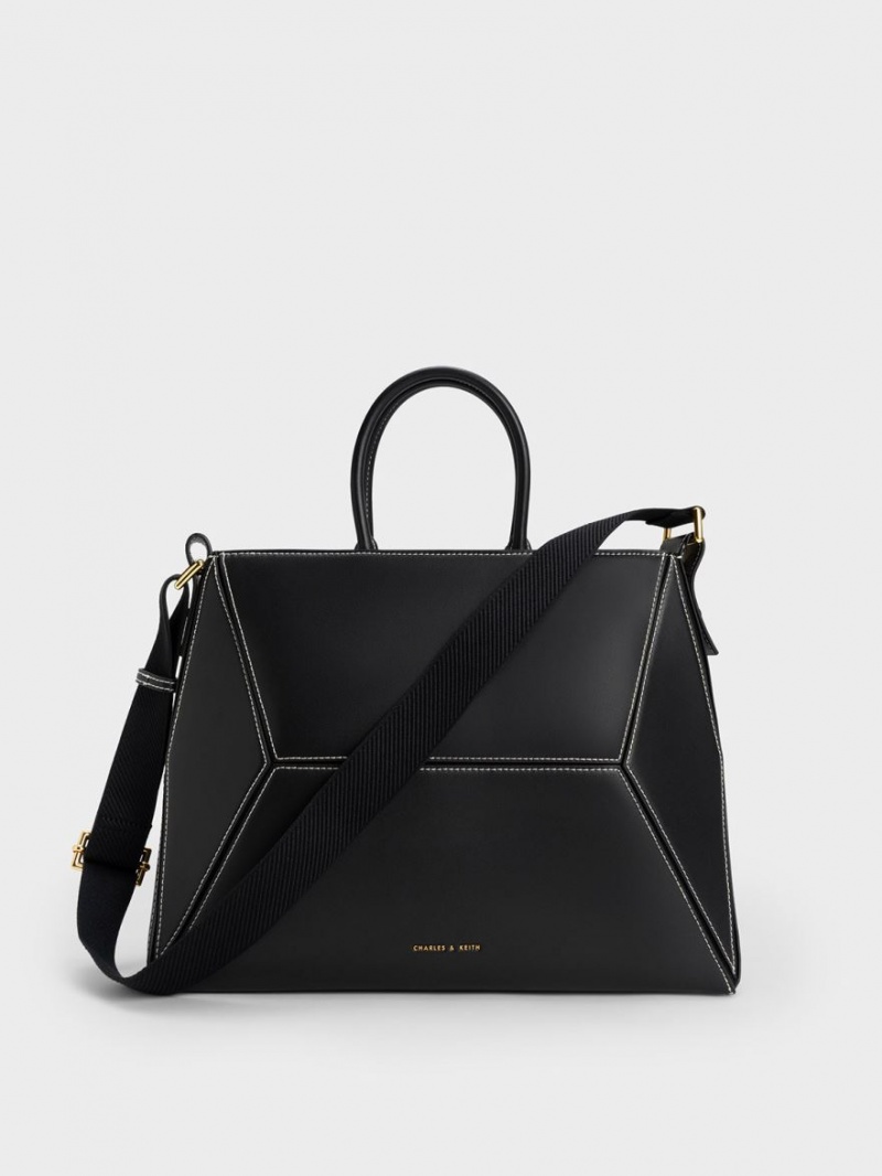 Charles & Keith Nasrin Geometric Tote Veske Svarte | EURXK7194