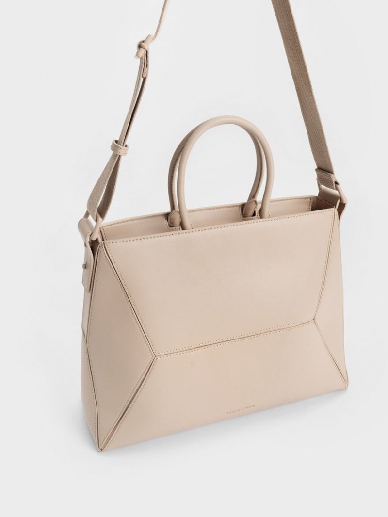 Charles & Keith Nasrin Geometric Tote Veske Beige | EJGRN6742