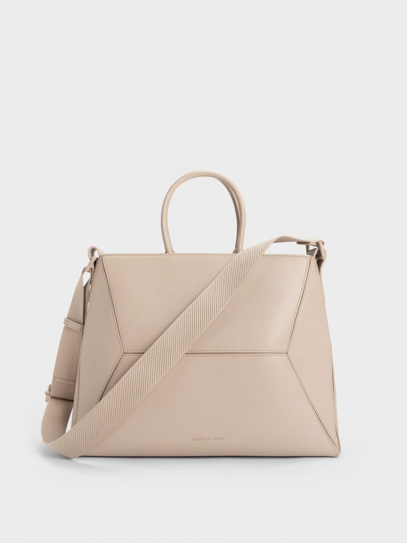 Charles & Keith Nasrin Geometric Tote Veske Beige | EJGRN6742