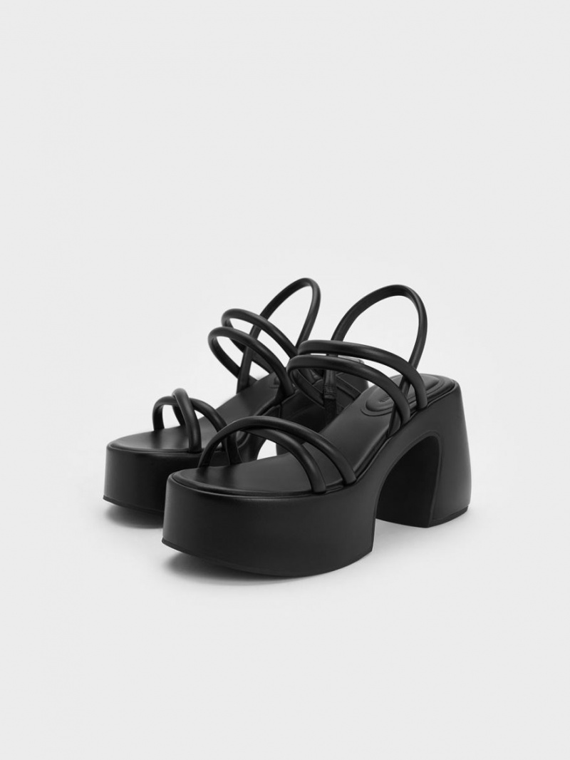 Charles & Keith Nerissa Tubular​ Platåsandaler Svarte | PNBRM6170