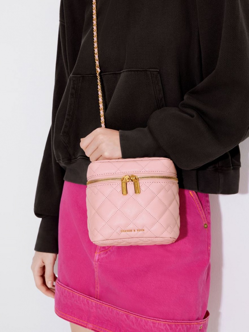 Charles & Keith Nezu Vattert Boxy Crossbody Veske Lyse Rosa | BOGTN0682