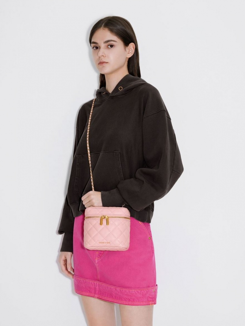 Charles & Keith Nezu Vattert Boxy Crossbody Veske Lyse Rosa | BOGTN0682