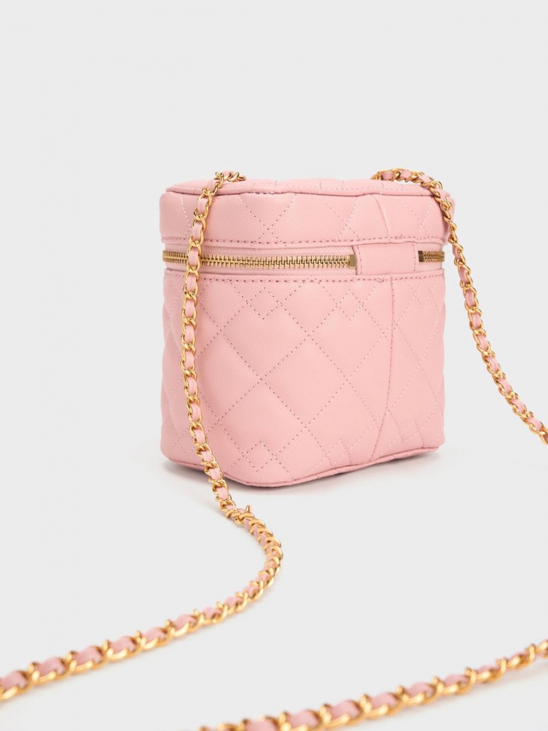 Charles & Keith Nezu Vattert Boxy Crossbody Veske Lyse Rosa | BOGTN0682