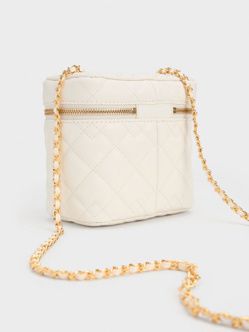 Charles & Keith Nezu Vattert Boxy Crossbody Veske Hvite | RACVH9031