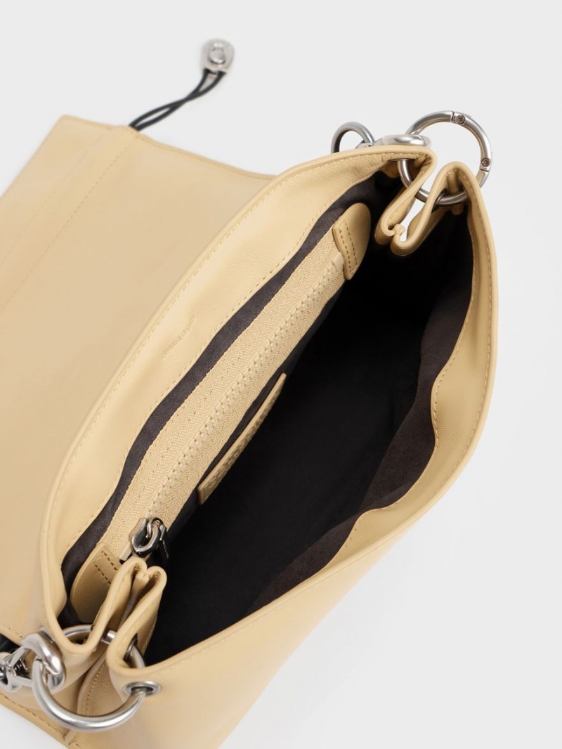 Charles & Keith Nina Lær Polstret Håndveske Beige | RJFTQ1950