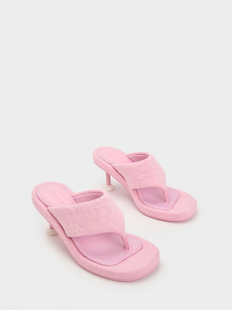 Charles & Keith Noemi Strikket Spool Sandaler med Hæl Rosa | ZWIAD6781