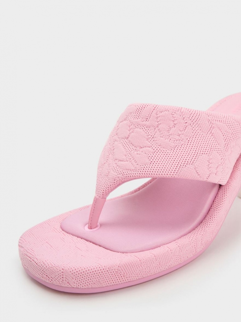 Charles & Keith Noemi Strikket Spool Sandaler med Hæl Rosa | ZWIAD6781