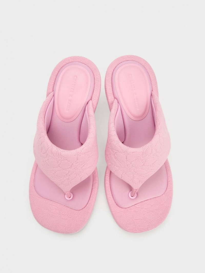 Charles & Keith Noemi Strikket Spool Sandaler med Hæl Rosa | ZWIAD6781