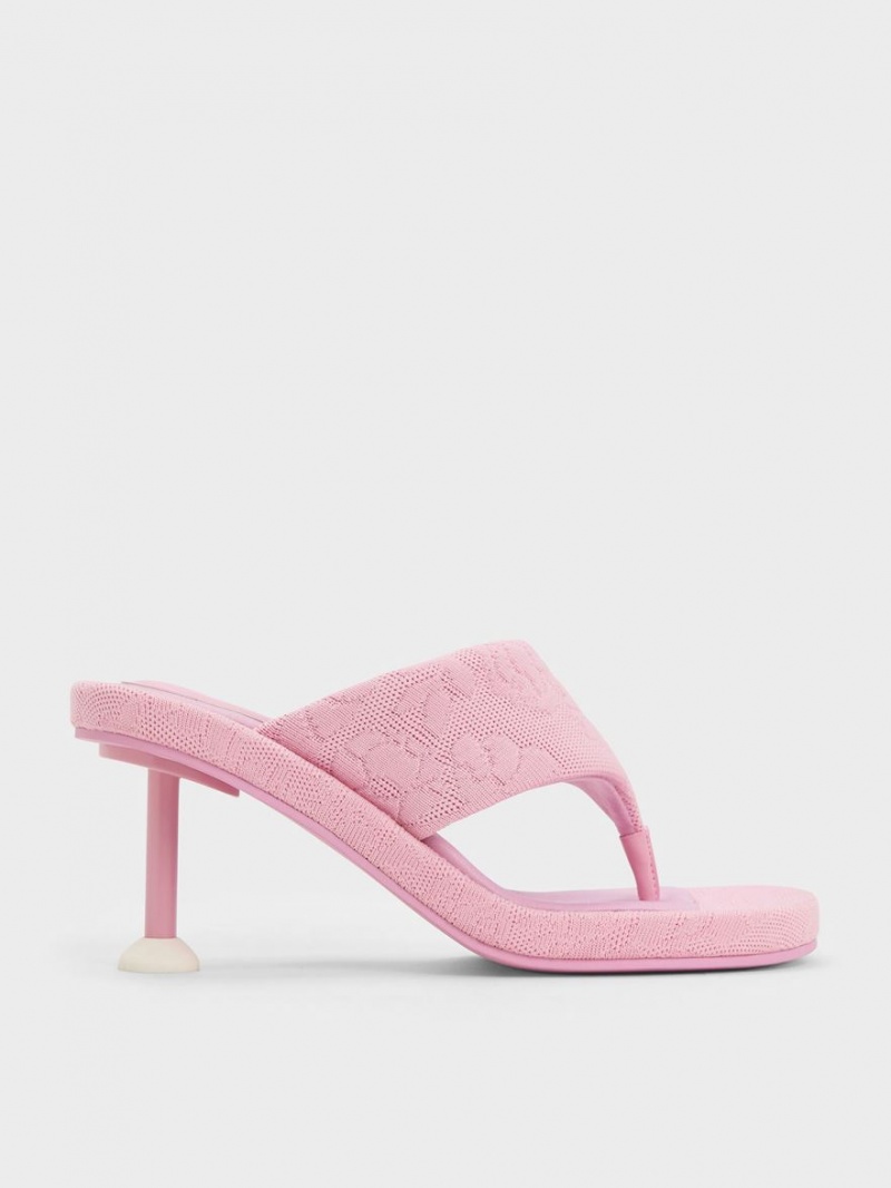 Charles & Keith Noemi Strikket Spool Sandaler med Hæl Rosa | ZWIAD6781