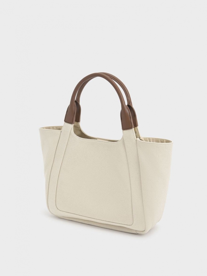 Charles & Keith Nova Two-Tone Large Canvas Tote Veske Hvite | EUXSQ4128