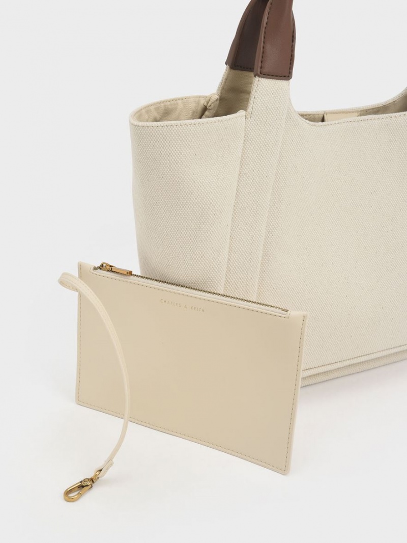 Charles & Keith Nova Two-Tone Large Canvas Tote Veske Hvite | EUXSQ4128