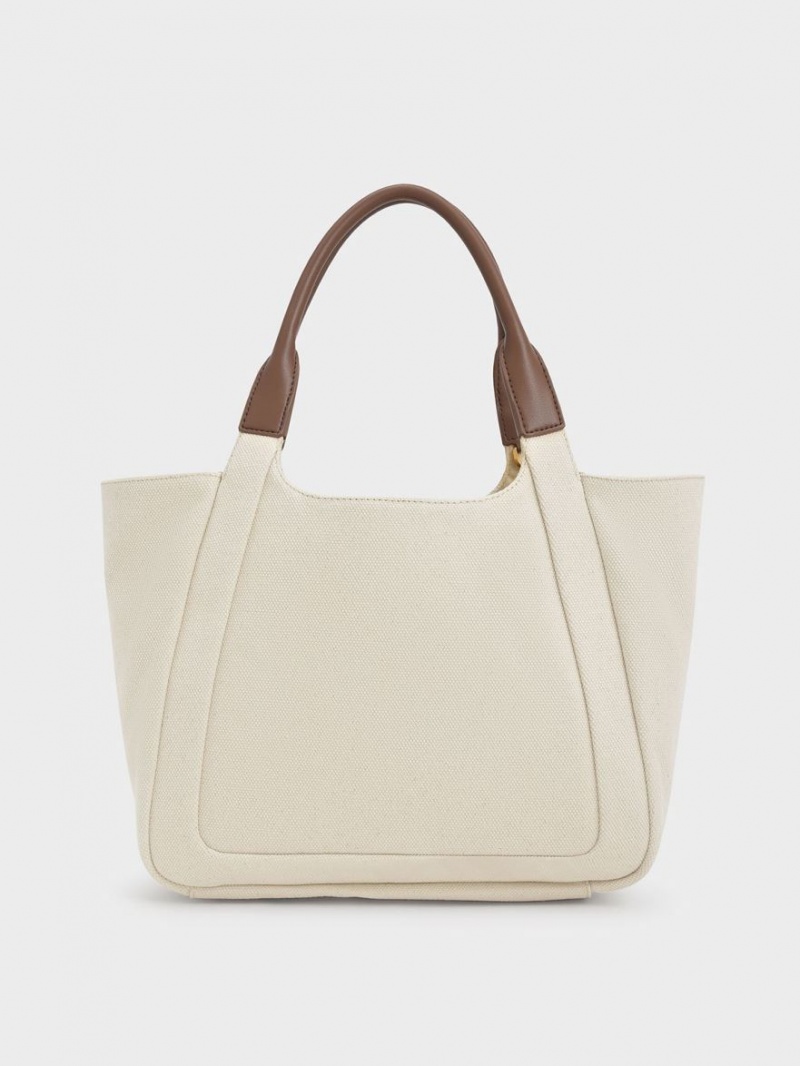 Charles & Keith Nova Two-Tone Large Canvas Tote Veske Hvite | EUXSQ4128