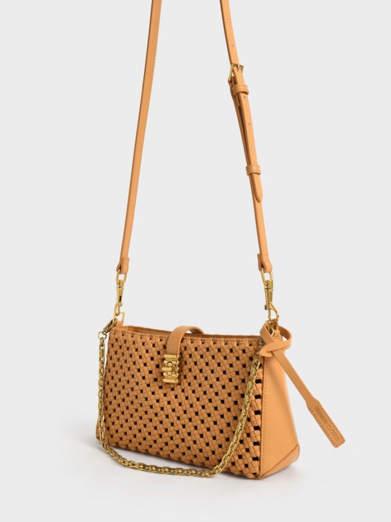 Charles & Keith Nova Woven Chain-Handle Skulderveske Oransje | CAUFQ8473