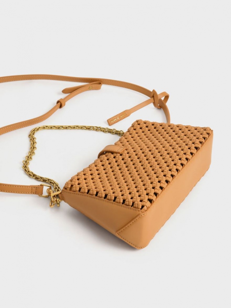 Charles & Keith Nova Woven Chain-Handle Skulderveske Oransje | CAUFQ8473