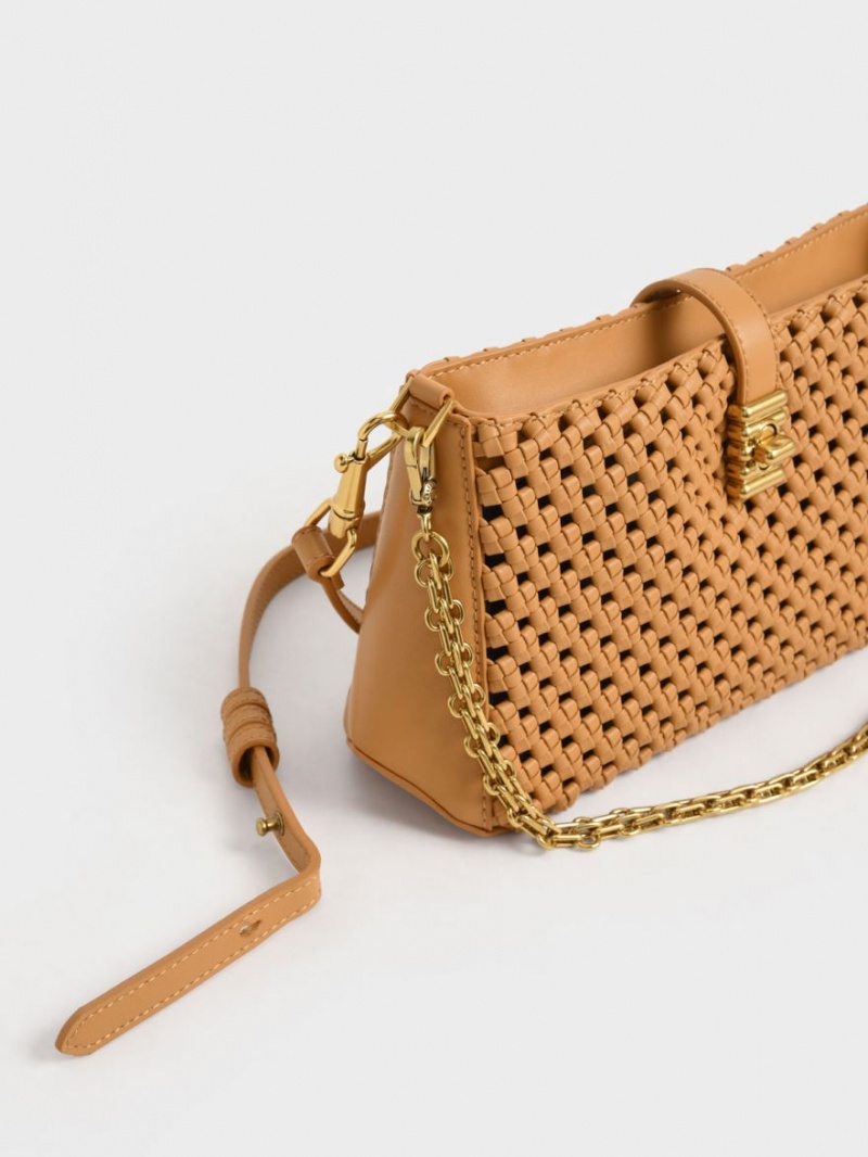 Charles & Keith Nova Woven Chain-Handle Skulderveske Oransje | CAUFQ8473