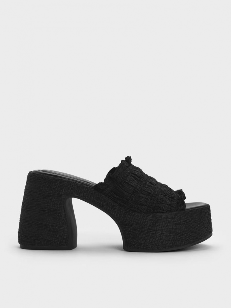 Charles & Keith Nuala Ruched Platform Mules Sko Svarte | SAKTC4812