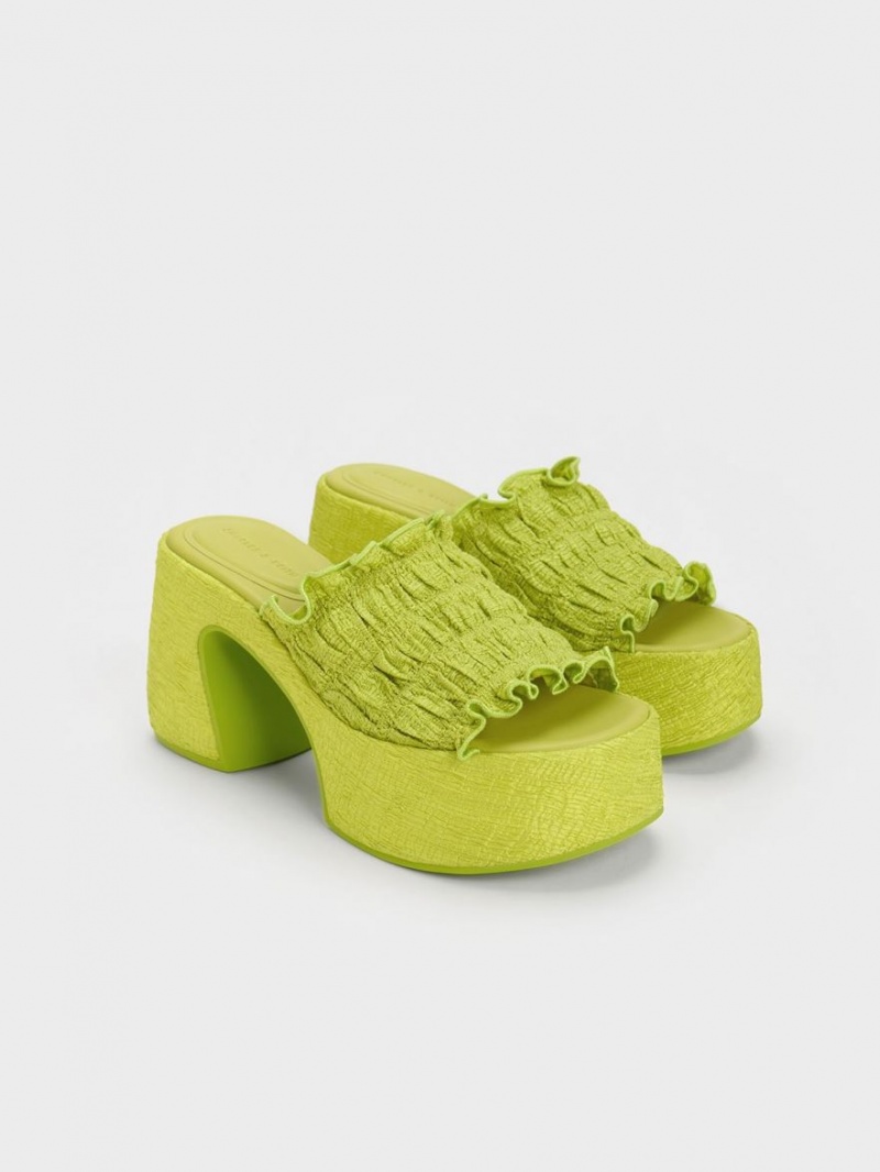 Charles & Keith Nuala Ruched Platform Mules Sko Lyse Grønn | CDLMP2780