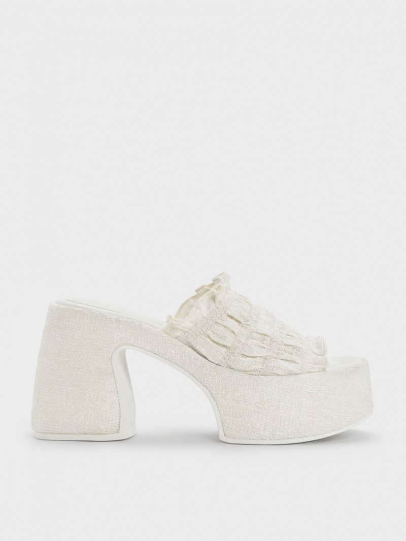 Charles & Keith Nuala Ruched Platform Mules Sko Pisket Krem | IZELN5931