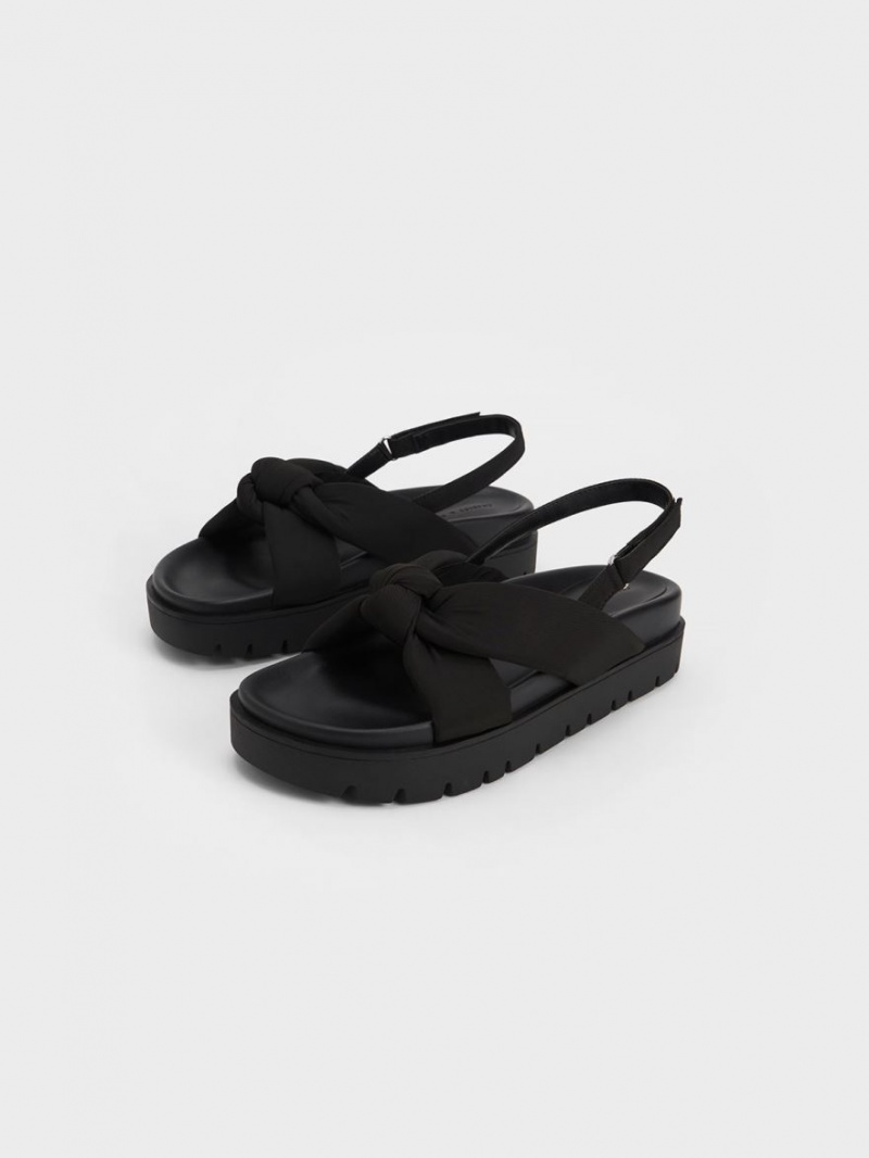 Charles & Keith Nylon Knotted Platåsandaler Svarte | EFBKT8413