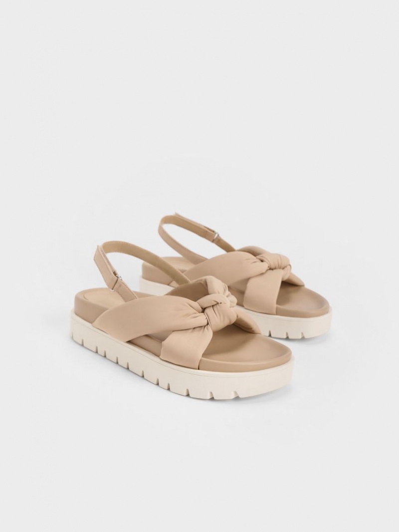 Charles & Keith Nylon Knotted Platåsandaler Beige | LHNJS8529