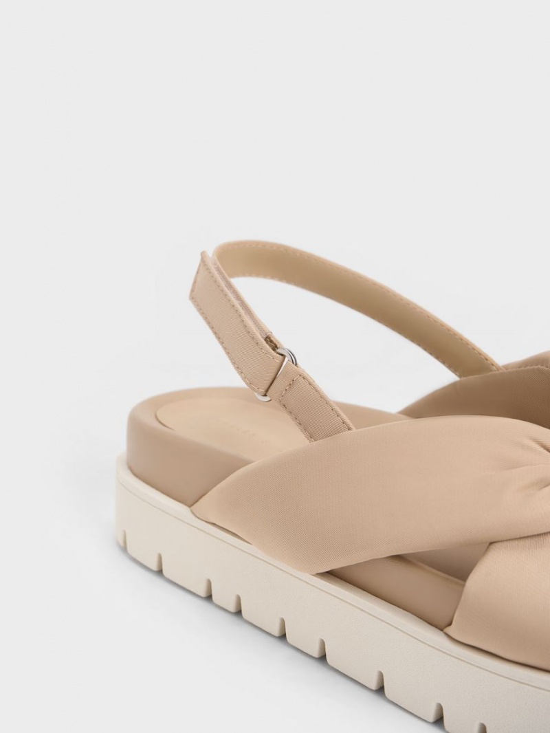 Charles & Keith Nylon Knotted Platåsandaler Beige | LHNJS8529