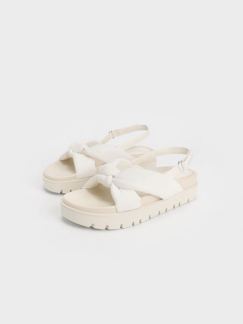 Charles & Keith Nylon Knotted Platåsandaler Hvite | PCWBO4527