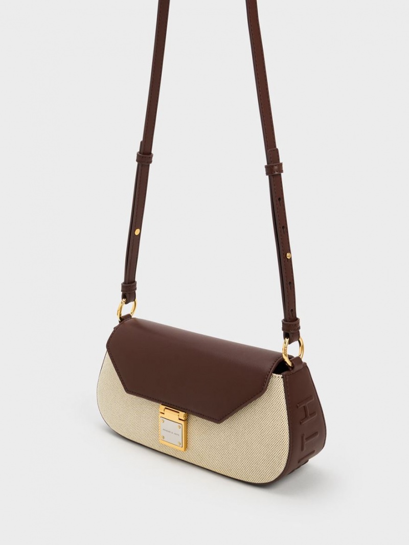 Charles & Keith Oona Canvas Curved Skulderveske Mørke Brune | MYBEJ6174