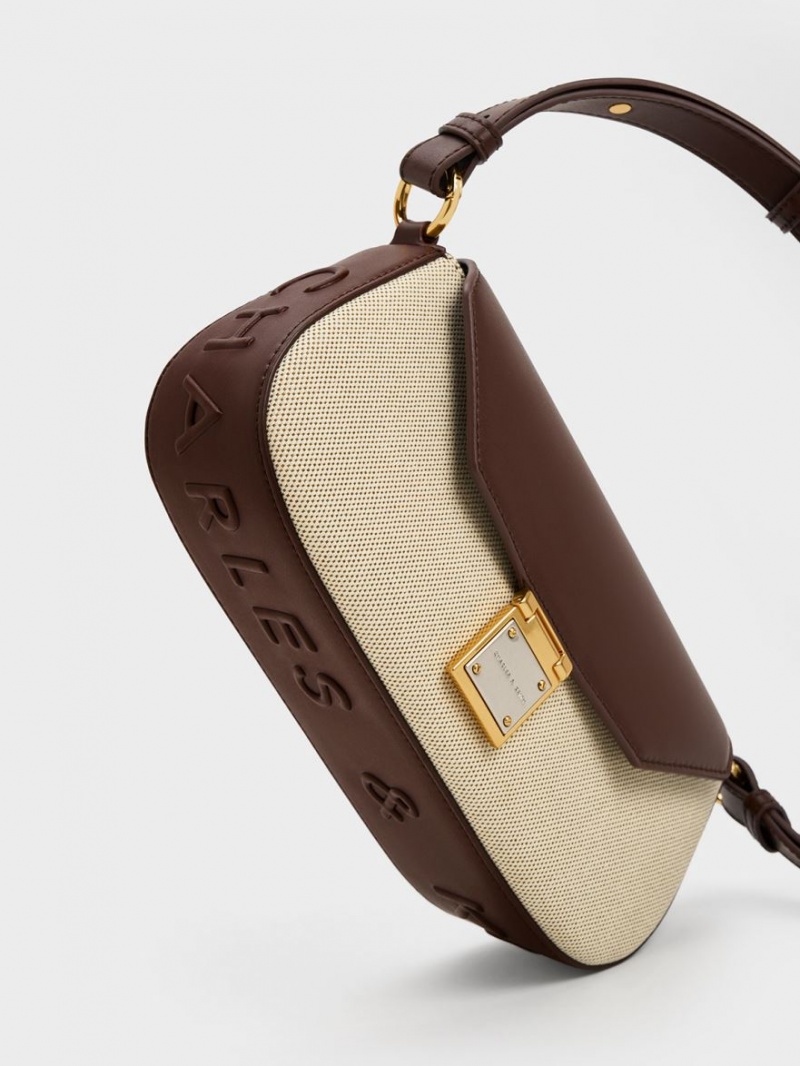 Charles & Keith Oona Canvas Curved Skulderveske Mørke Brune | MYBEJ6174