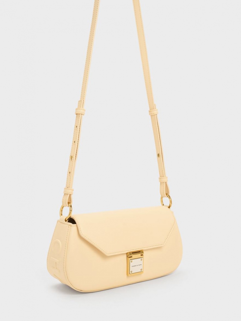 Charles & Keith Oona Curved Skulderveske Beige | YKGAF0645