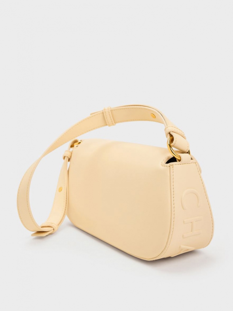 Charles & Keith Oona Curved Skulderveske Beige | YKGAF0645