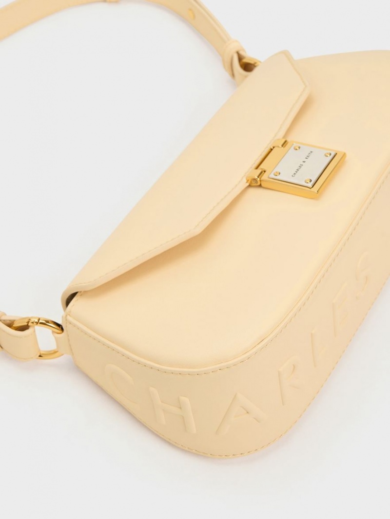 Charles & Keith Oona Curved Skulderveske Beige | YKGAF0645