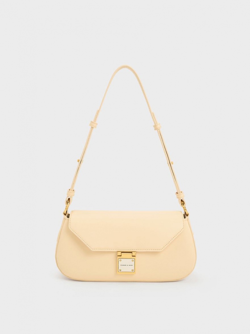 Charles & Keith Oona Curved Skulderveske Beige | YKGAF0645