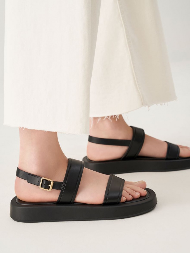 Charles & Keith Open Tå Slingback Platåsandaler Svarte | MCUXY7409