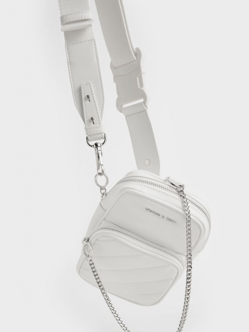 Charles & Keith Panelled Elongated Crossbody Veske Hvite | IZXVO6372