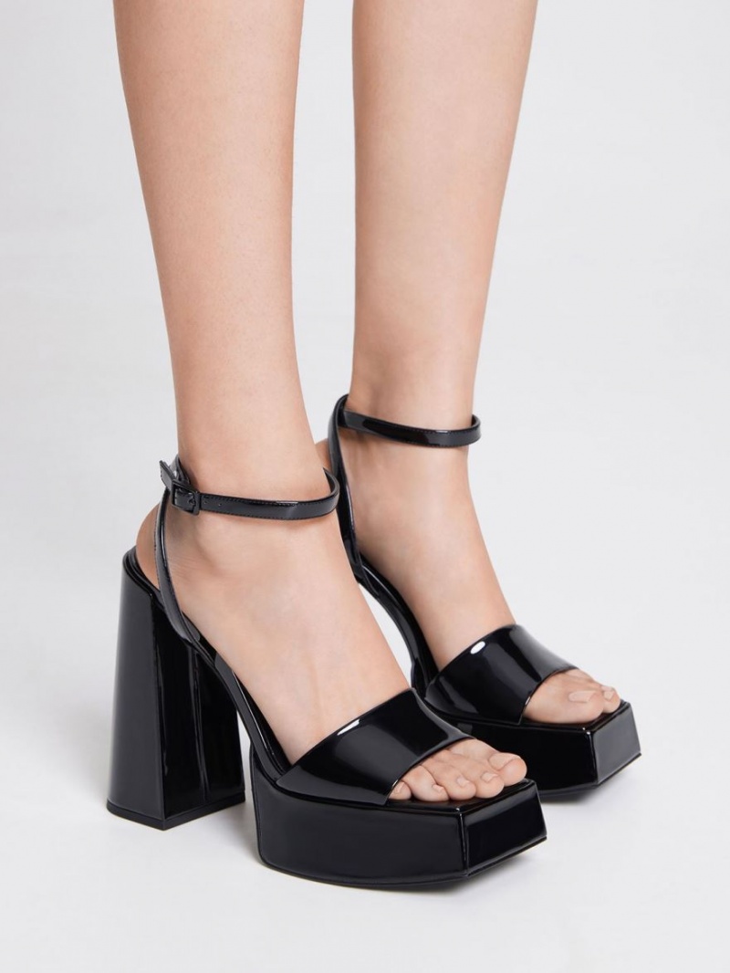 Charles & Keith Patent Ankle-Reima Platåsandaler Svarte | EKPQA1032