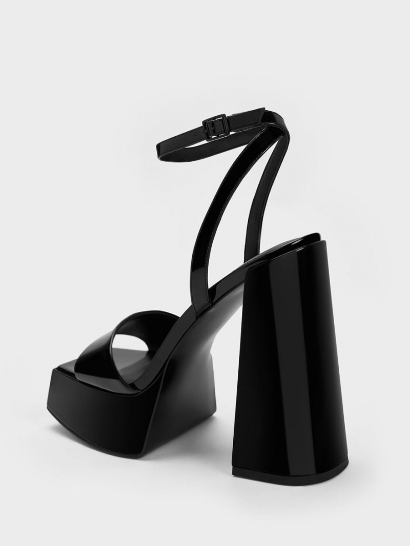 Charles & Keith Patent Ankle-Reima Platåsandaler Svarte | EKPQA1032